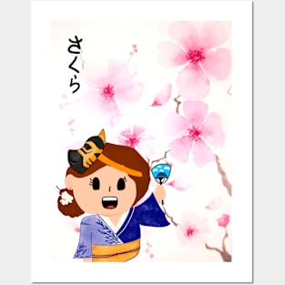 Sakura Cherry Blossoms Kawaii Girl Tshirt Posters and Art